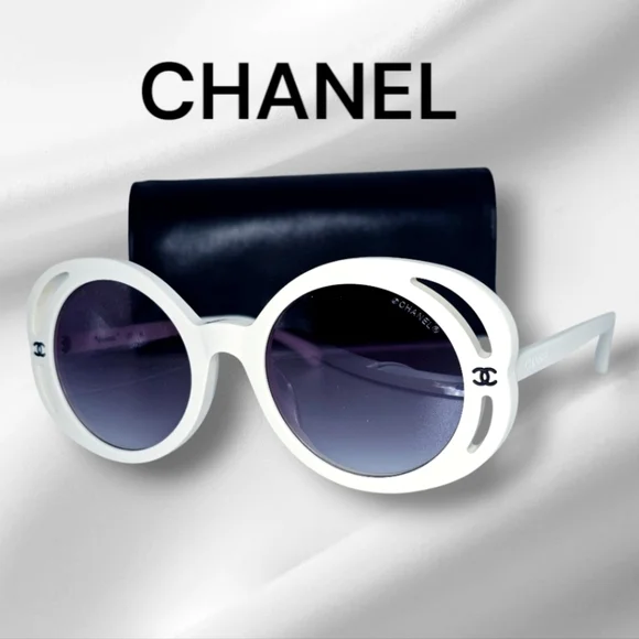 Chanel white round sunglasses Chanel logo 71582A s1255 3N - Picture 2 of 16